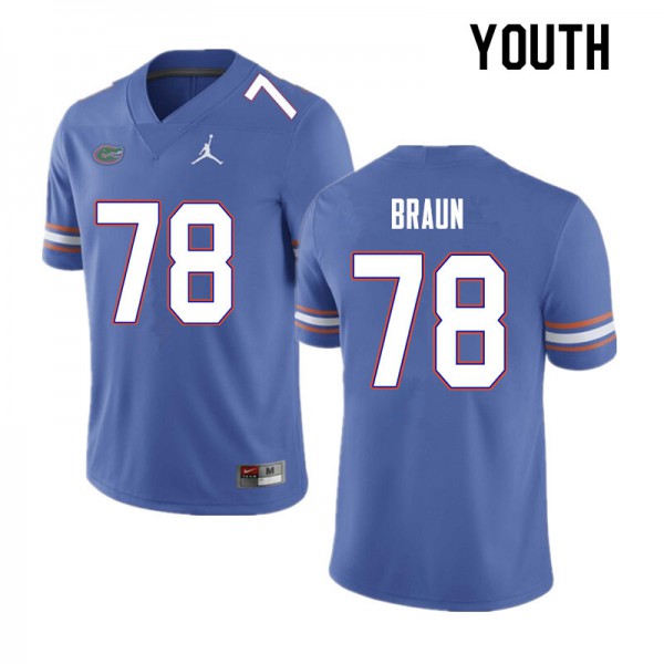 Youth #78 Josh Braun Florida Gators College Football Jerseys Blue